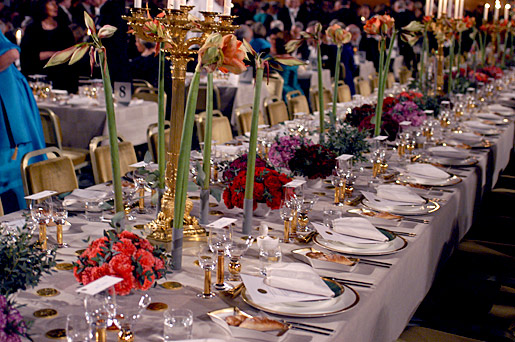 Flower decorations in the Blue Hall of the Stockholm City Hall