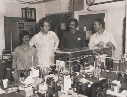 NIST trapped-ion group (1979). Left to right Wayne Itano, Jim Bergquist, Dave Wineland, Bob Drullinger.